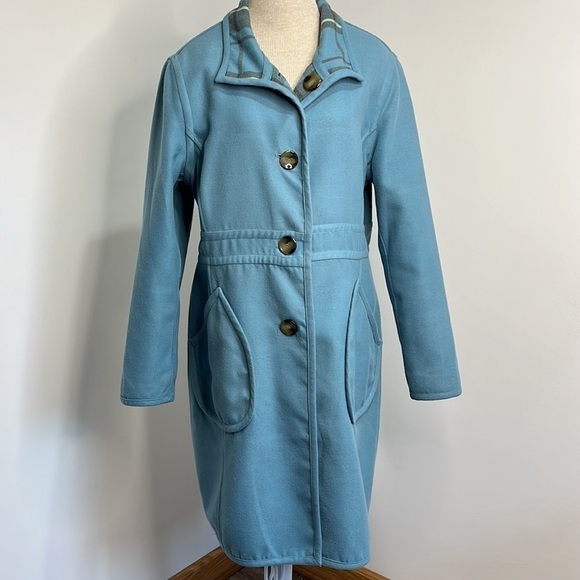 Vtg Plaid Reversible Women's Medium Trench Coat Robin Egg Blue Rockabilly Retro - Picture 4 of 15